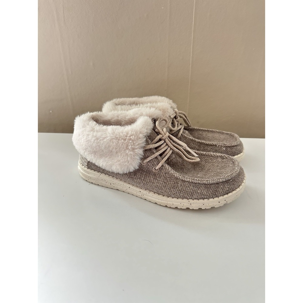 Hey Dude Womens Wendy Fold Ankle Boot Size 7 Gray Fur Lined Cozy Comfort Slip On